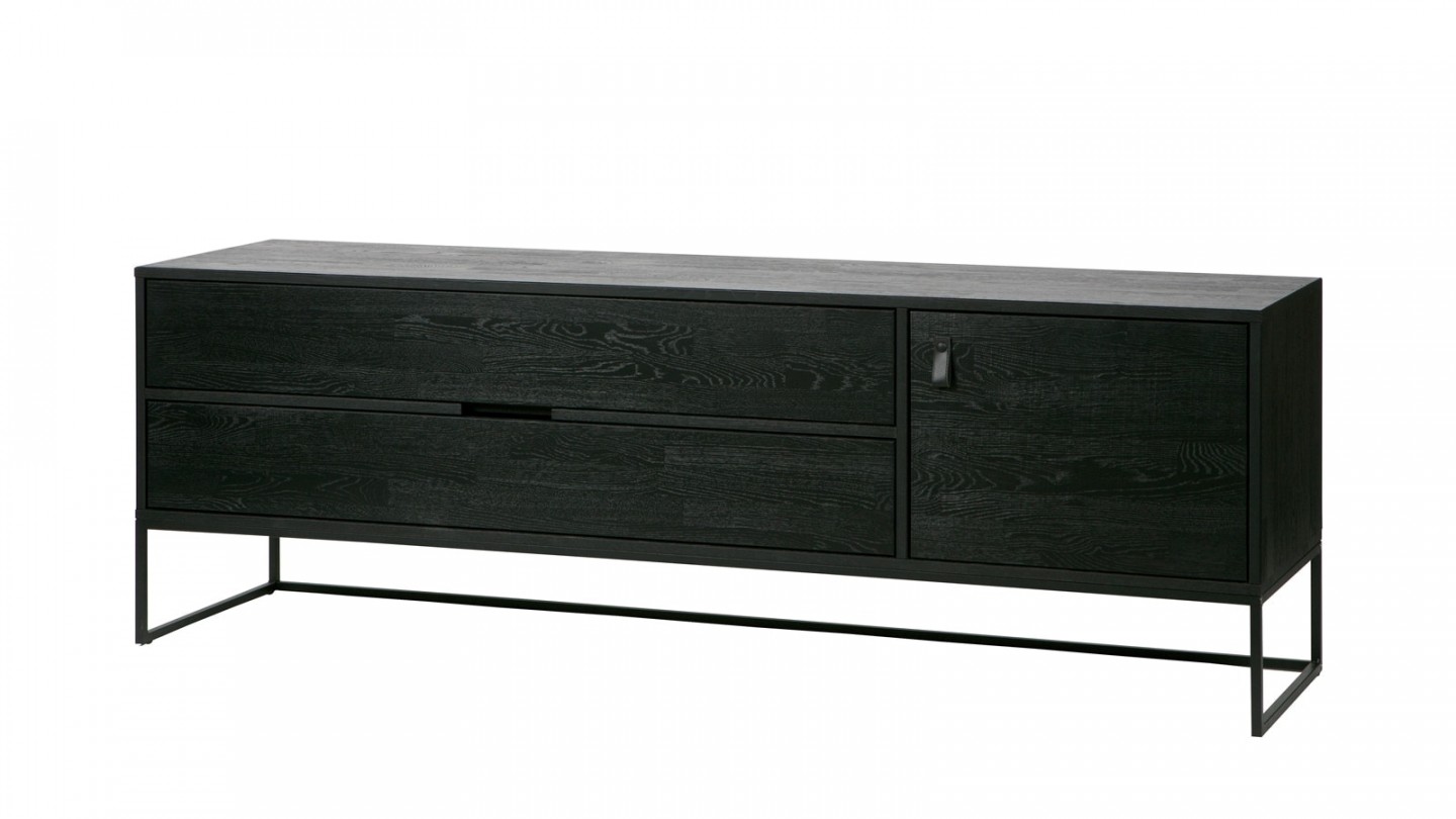 Meuble TV en chêne brossé noir – Collection Silas