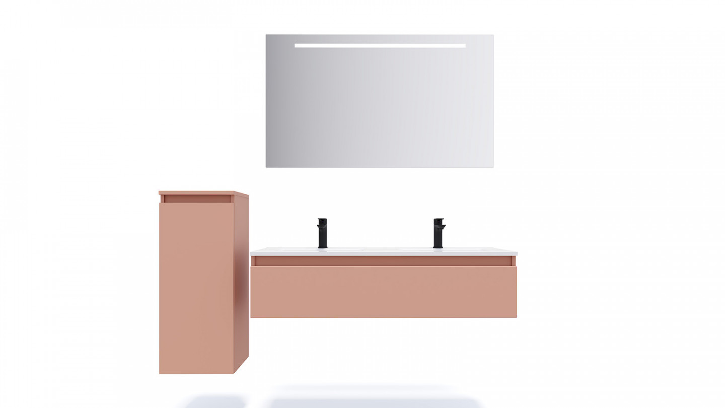 Meuble de salle de bain suspendu double vasque intégrée 120cm 1 tiroir Abricot - Rivage