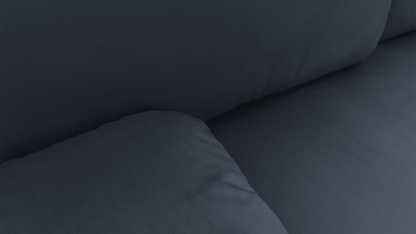 Canapé convertible 3 places avec coffre de rangement en velours bleu nuit - Gemma