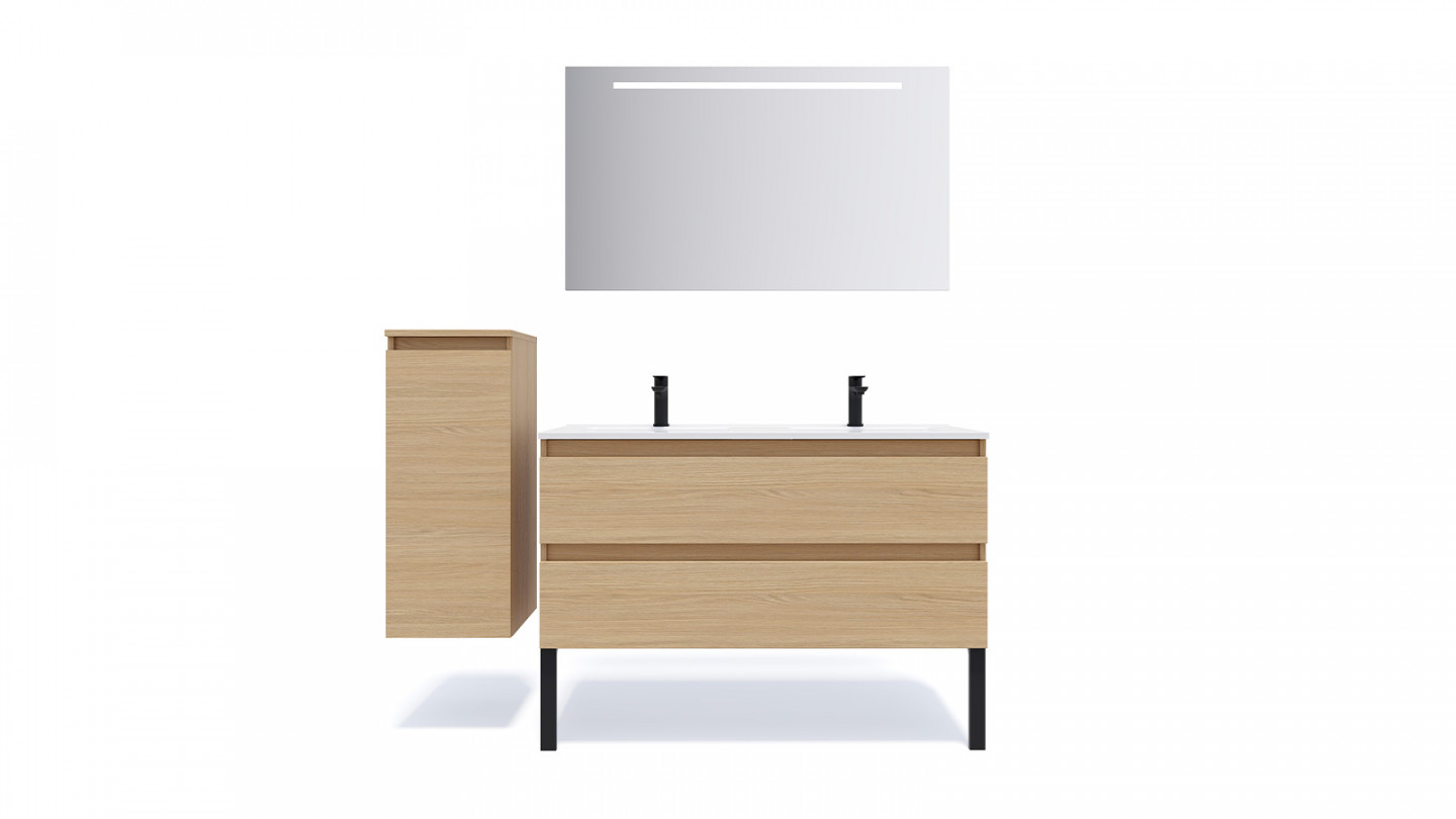 Meuble de salle de bain suspendu double vasque intégrée 120cm 2 tiroirs