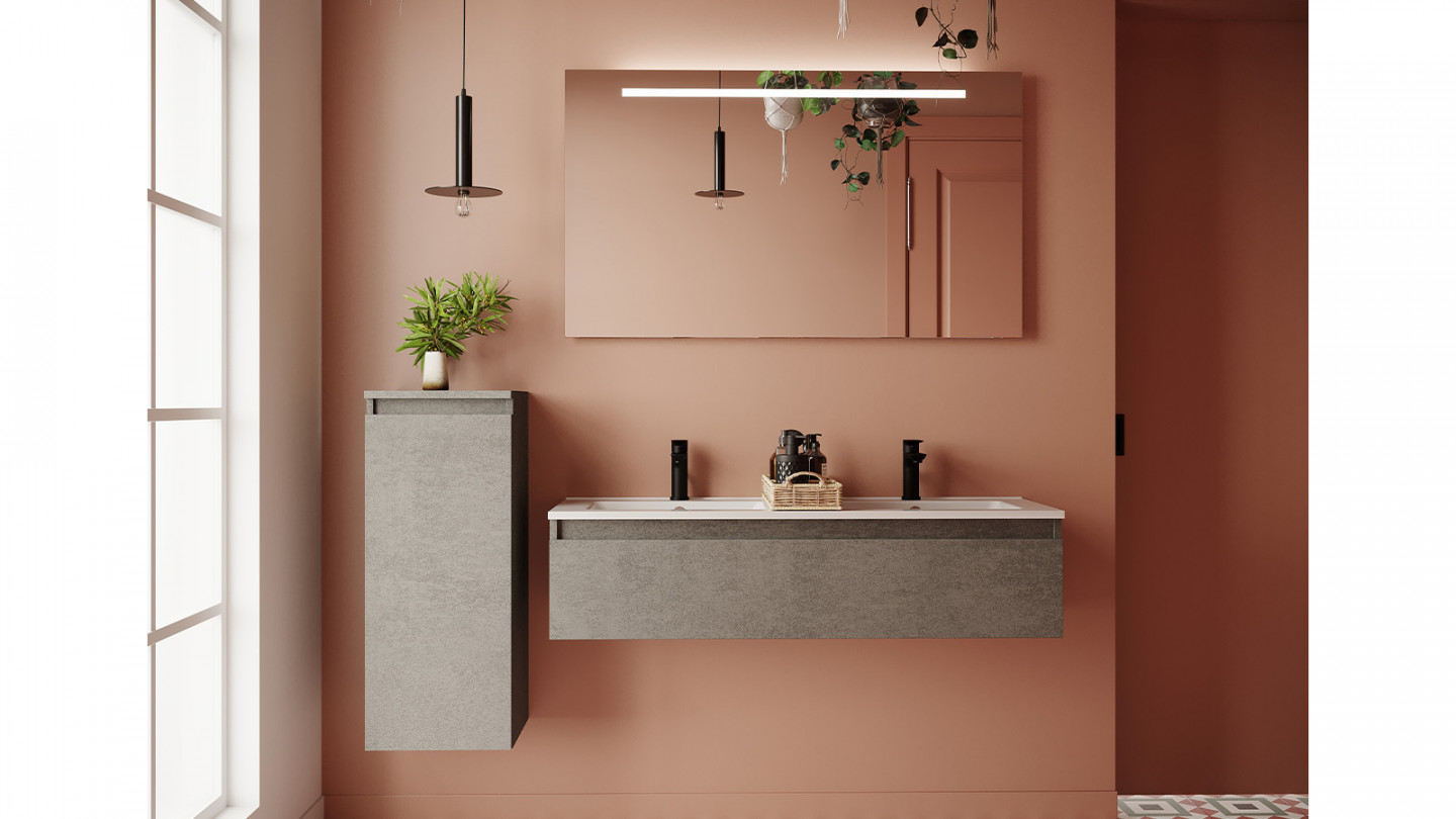 Meuble de salle de bain suspendu double vasque intégrée 120cm 1 tiroir