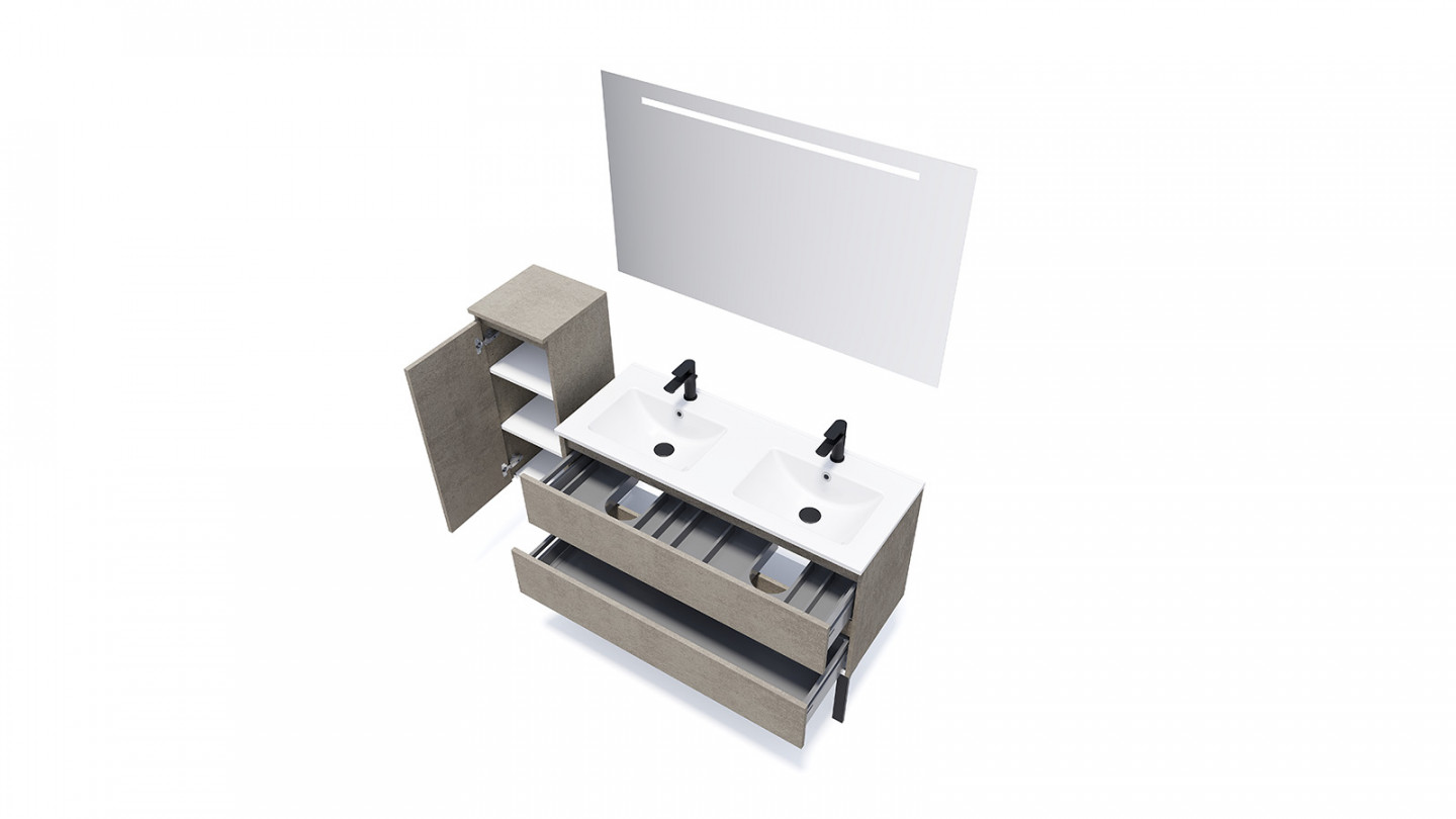Meuble de salle de bain suspendu double vasque intégrée 120cm 2 tiroirs