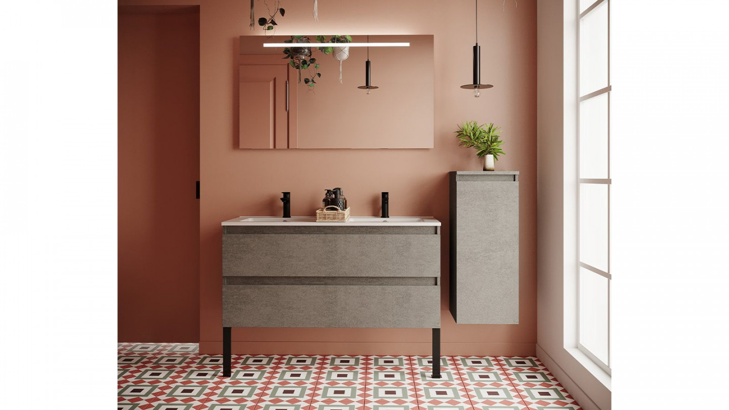 Meuble de salle de bain suspendu double vasque intégrée 120cm 2 tiroirs