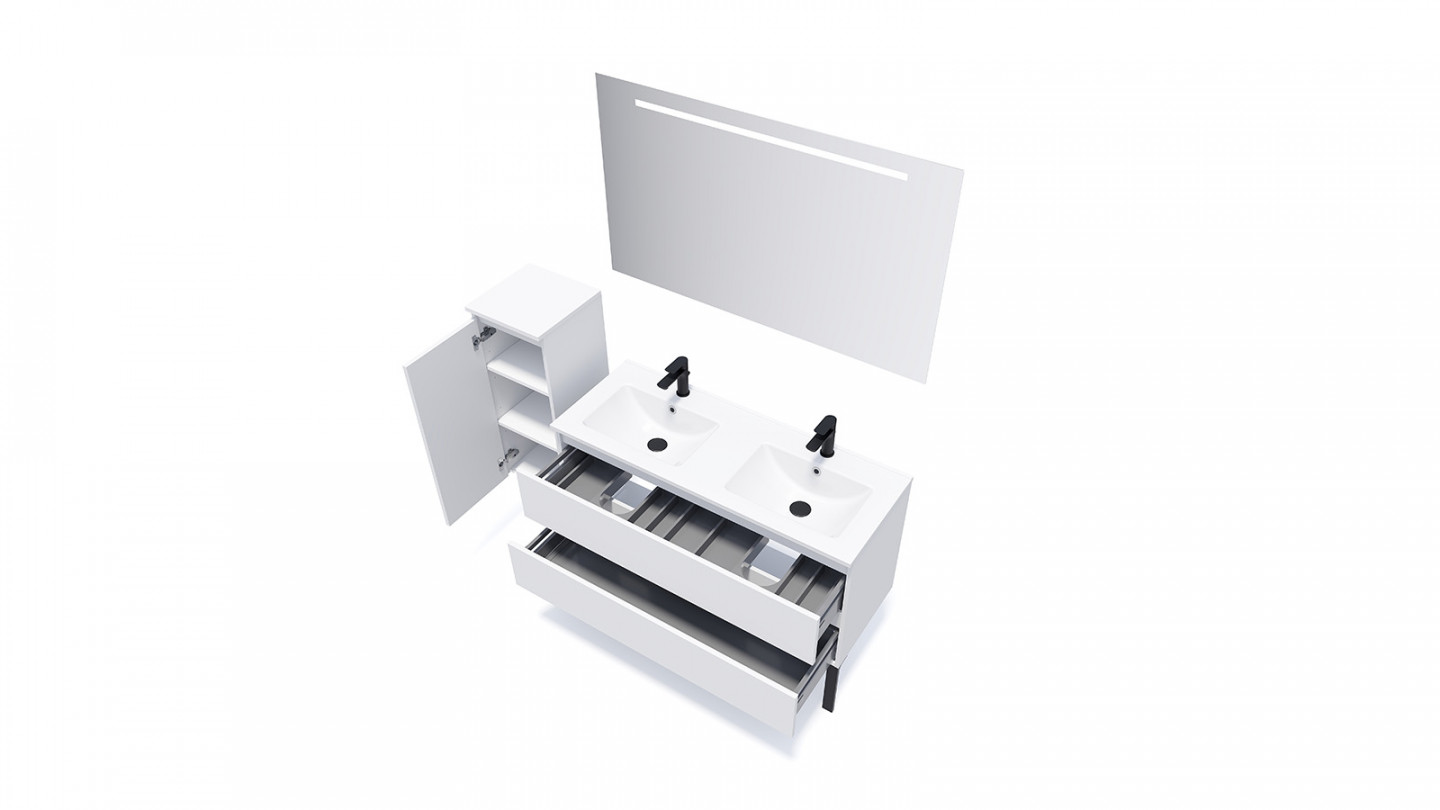 Meuble de salle de bain suspendu double vasque intégrée 120cm 2 tiroirs