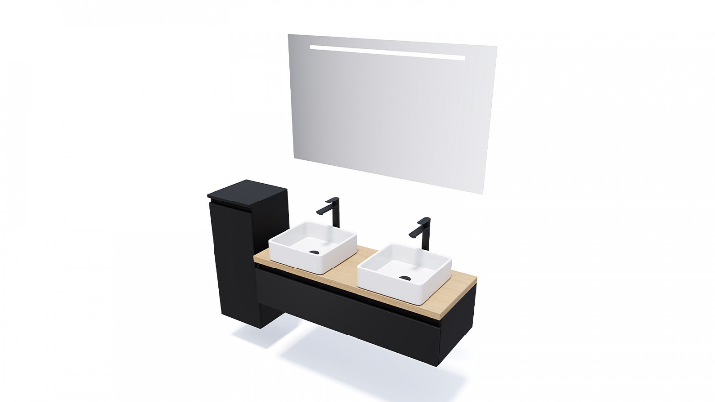 Meuble de salle de bain suspendu 2 vasques à poser 120cm 1 tiroir Noir - Rivage