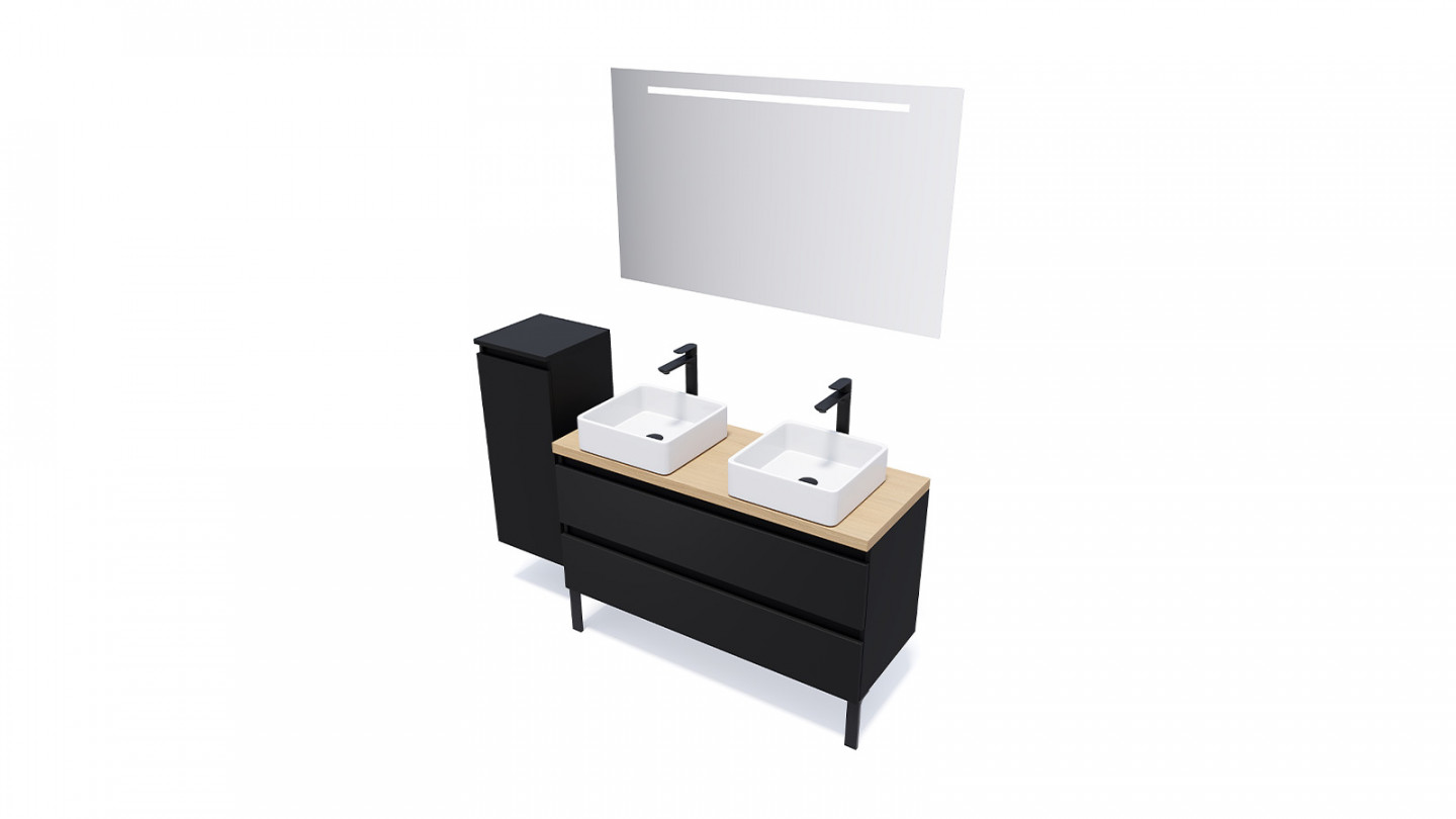 Meuble de salle de bain suspendu 2 vasques à poser 120cm 2 tiroirs Noir - Rivage