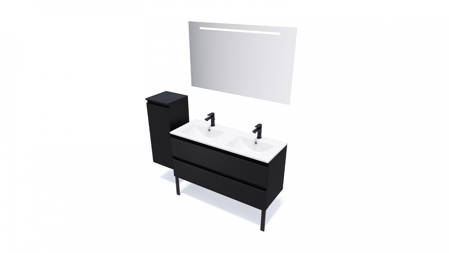Meuble de salle de bain suspendu double vasque intégrée 120cm 2 tiroirs Noir - Rivage
