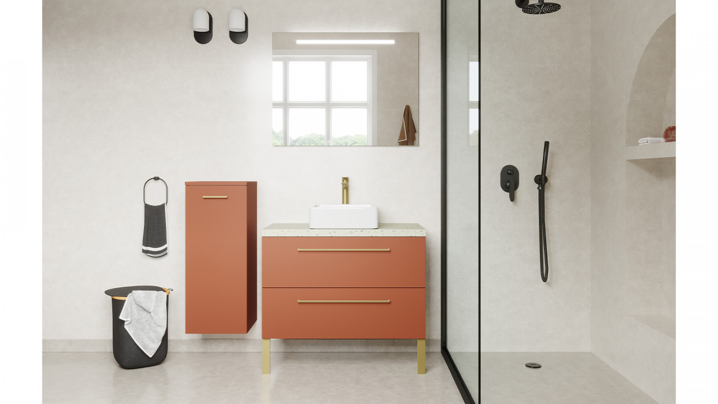 Meuble de salle de bain suspendu vasque à poser 90cm 2 tiroirs Terracotta - Osmose