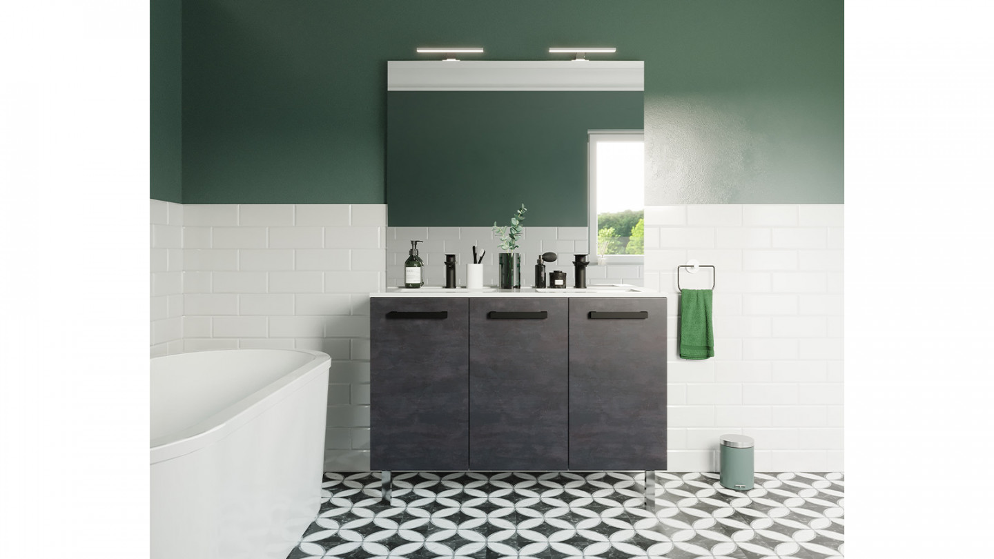 Meuble de salle de bain suspendu avec pieds double vasque intégrée