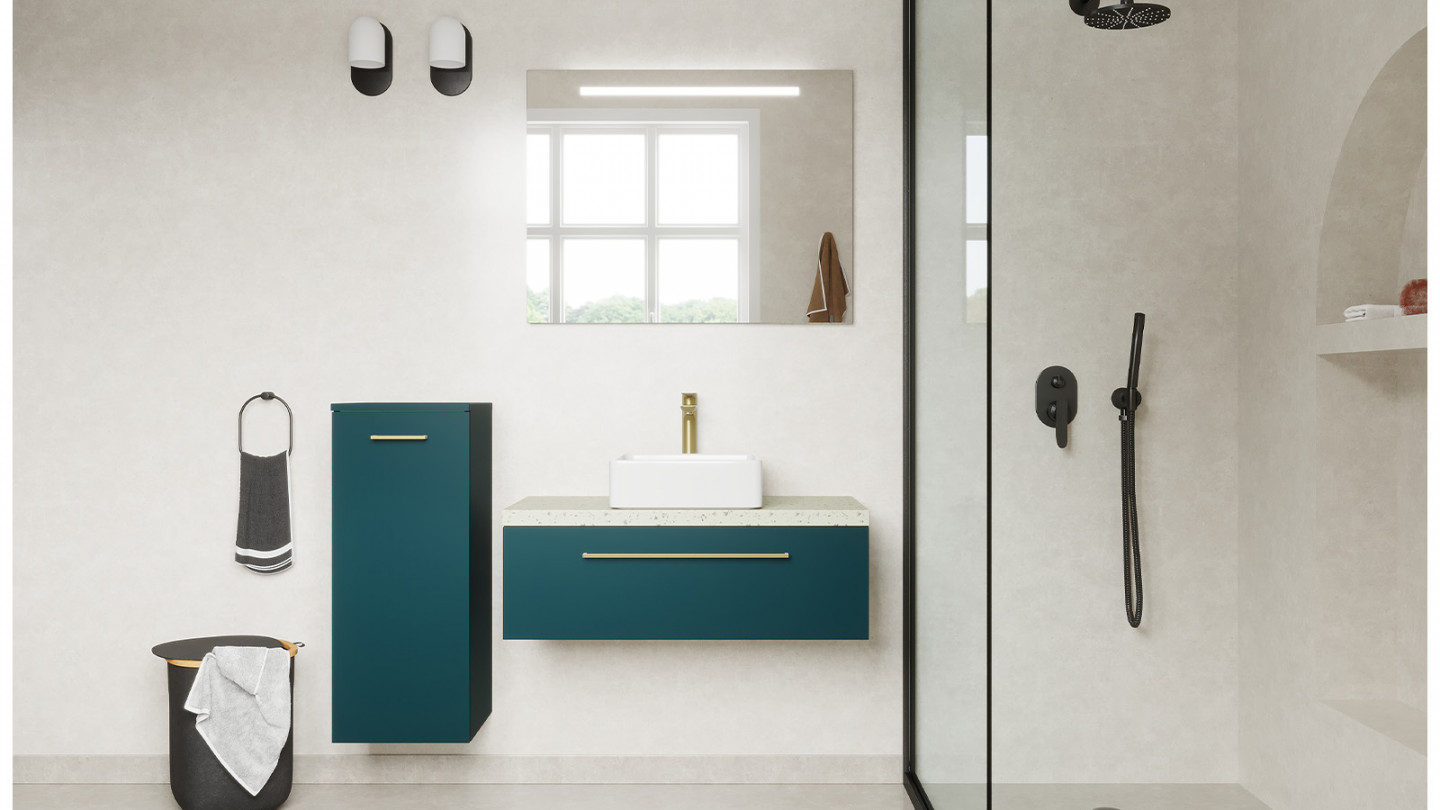 Meuble de salle de bain suspendu vasque à poser 90cm 1 tiroir Bleu - Osmose