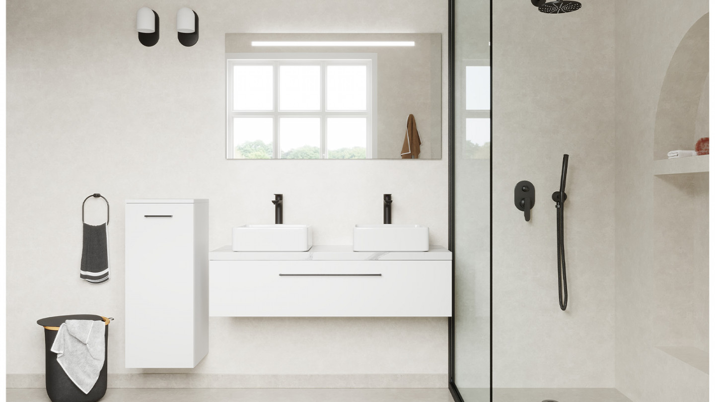 Meuble de salle de bain suspendu 2 vasques à poser 120cm 1 tiroir Blanc + miroir - Osmose