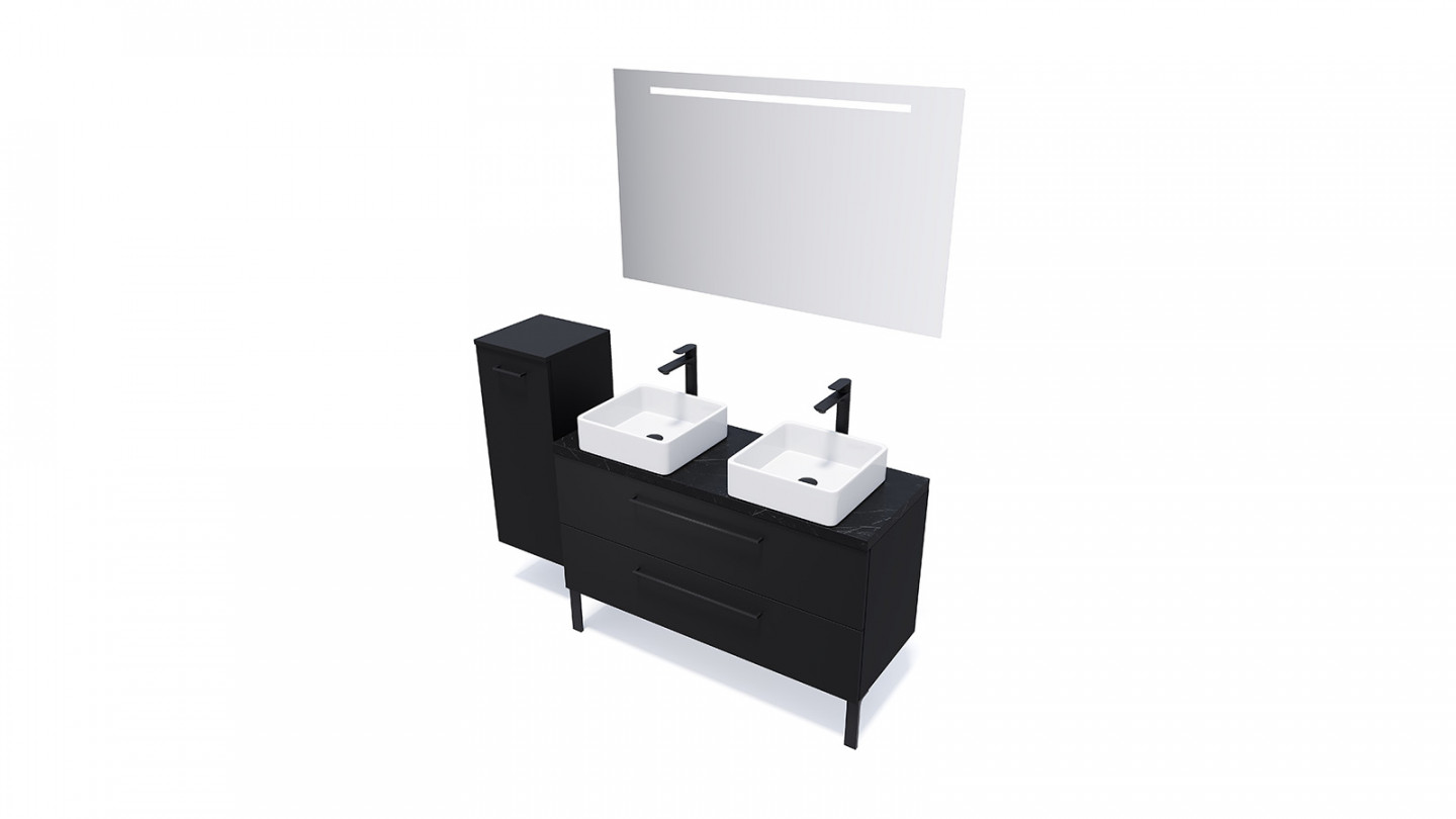 Meuble de salle de bain suspendu 2 vasques à poser 120cm 2 tiroirs Noir - Osmose