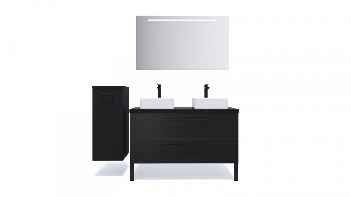 Meuble de salle de bain suspendu 2 vasques à poser 120cm 2 tiroirs Noir