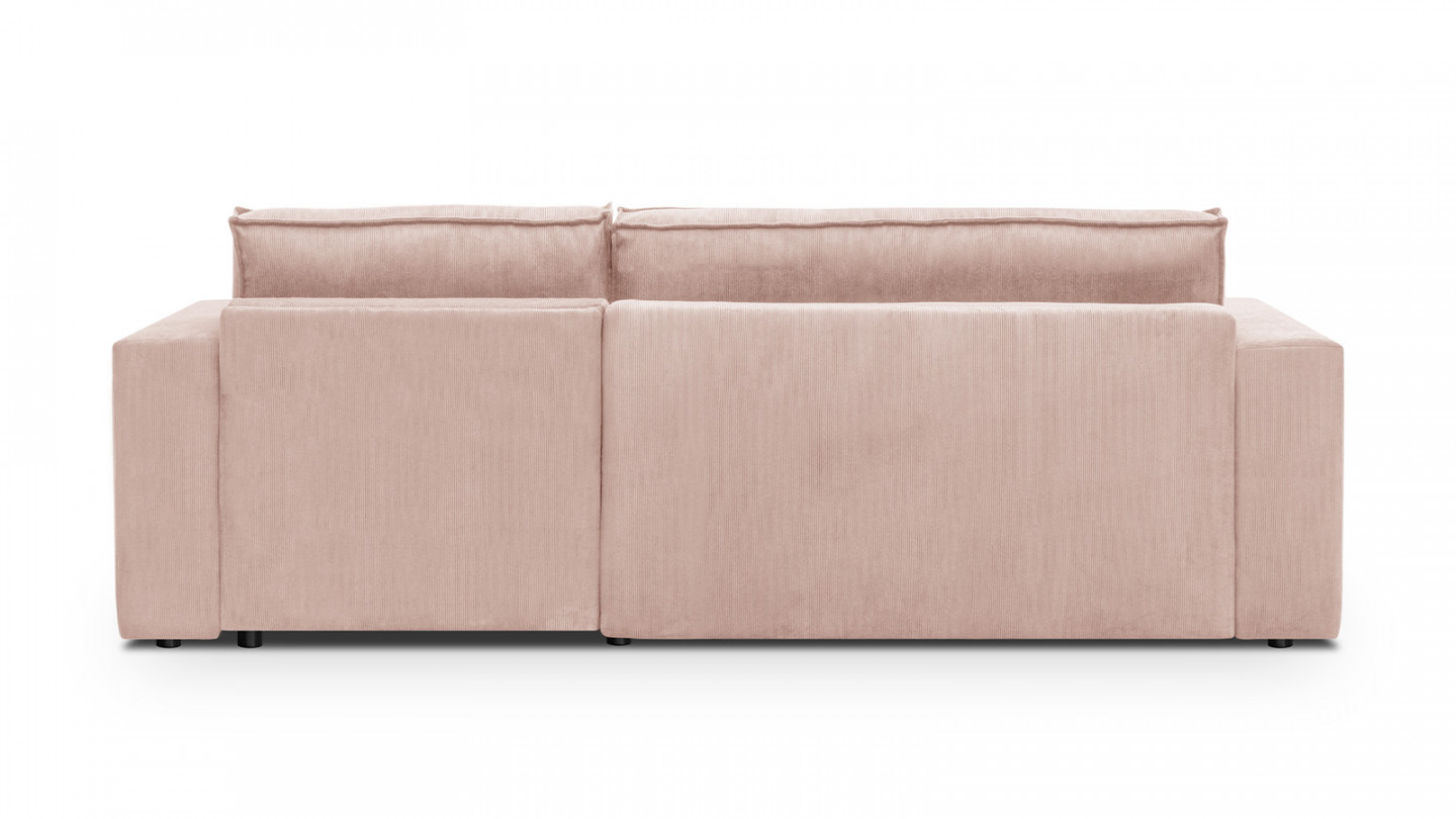 Canapé d'angle convertible réversible 4 places avec coffre de rangement en velours fines côtes rose pâle - Livia New
