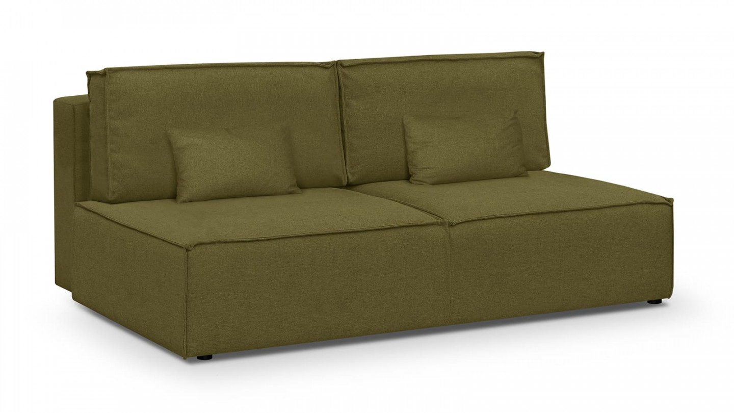 Canapé convertible 3 places avec coffre de rangement en tissu vert olive - Milla New