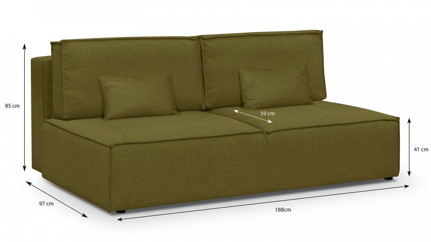 Canapé convertible 3 places avec coffre de rangement en tissu vert olive - Milla New