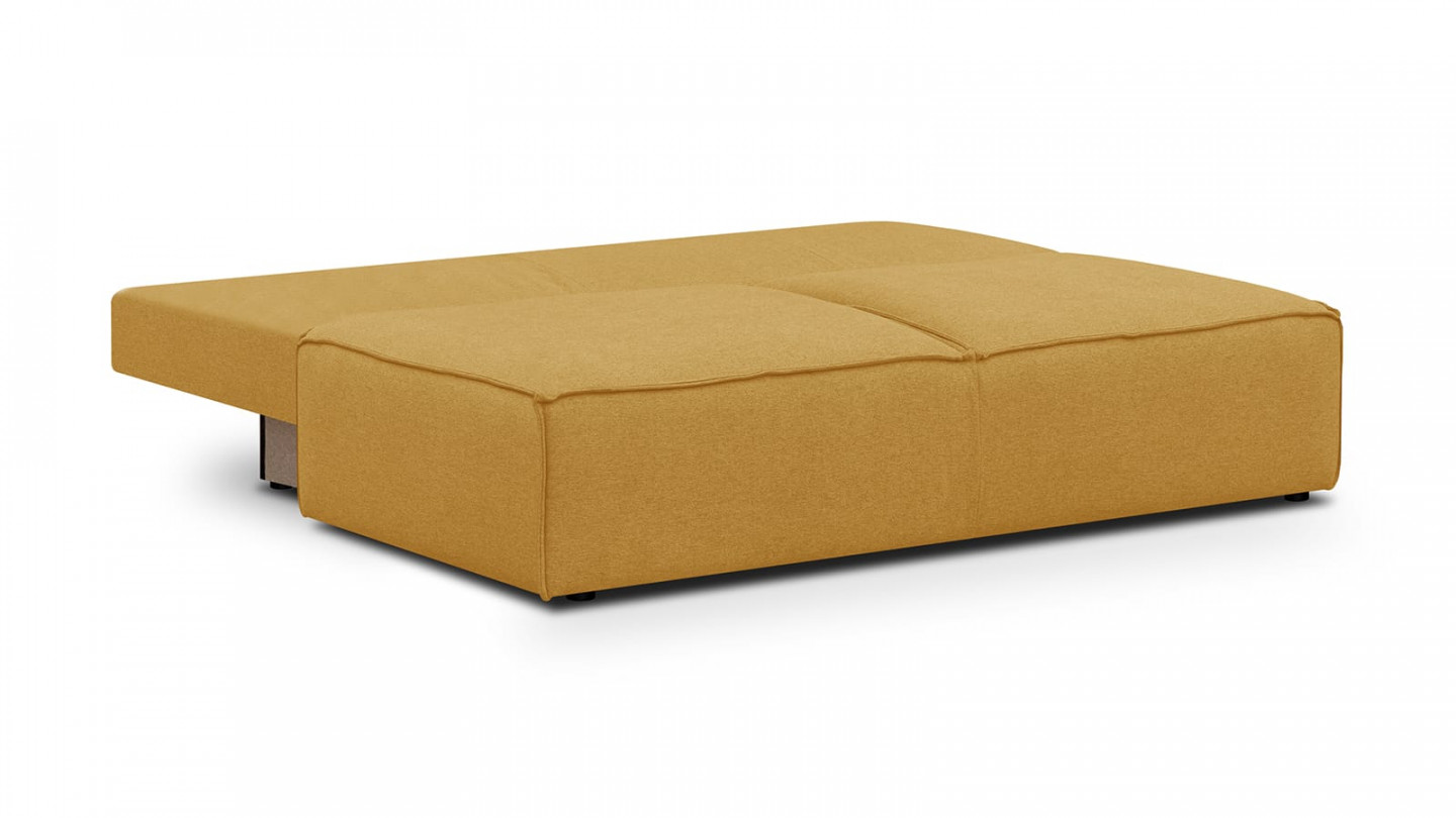 Canapé convertible 3 places avec coffre de rangement en tissu jaune moutarde - Milla New