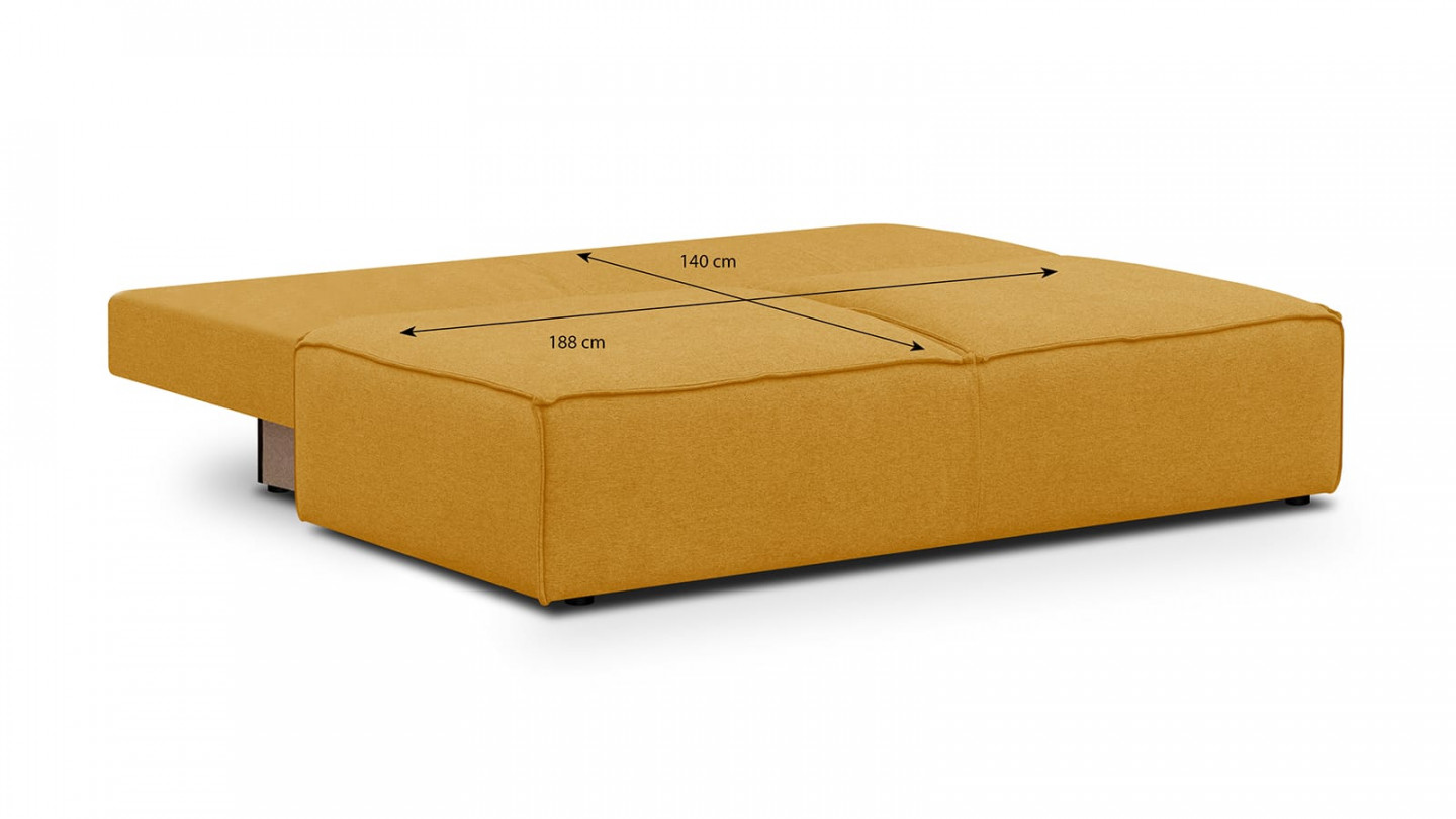 Canapé convertible 3 places avec coffre de rangement en tissu jaune moutarde - Milla New