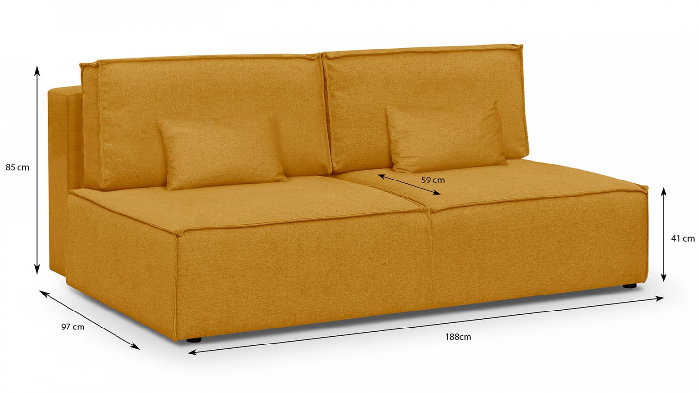 Canapé convertible 3 places avec coffre de rangement en tissu jaune moutarde - Milla New