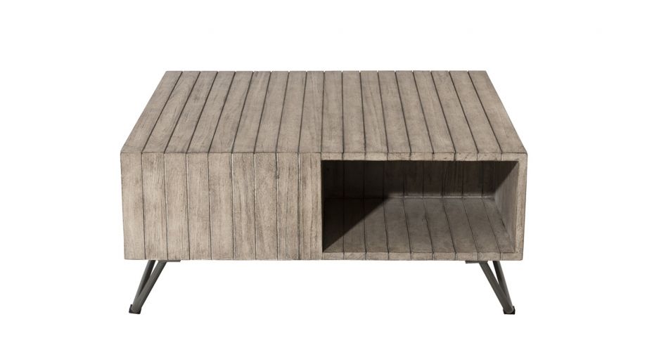 Table basse carrée en teck, pieds en acier – Collection Emile