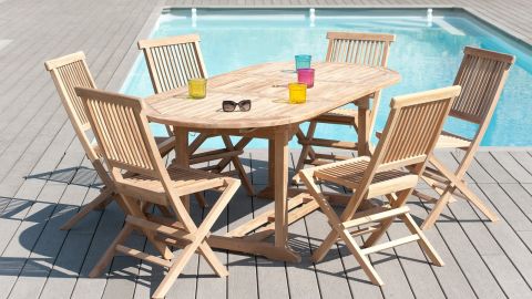 Table de jardin en teck 4/6 pers rectangulaire extensible - Fun