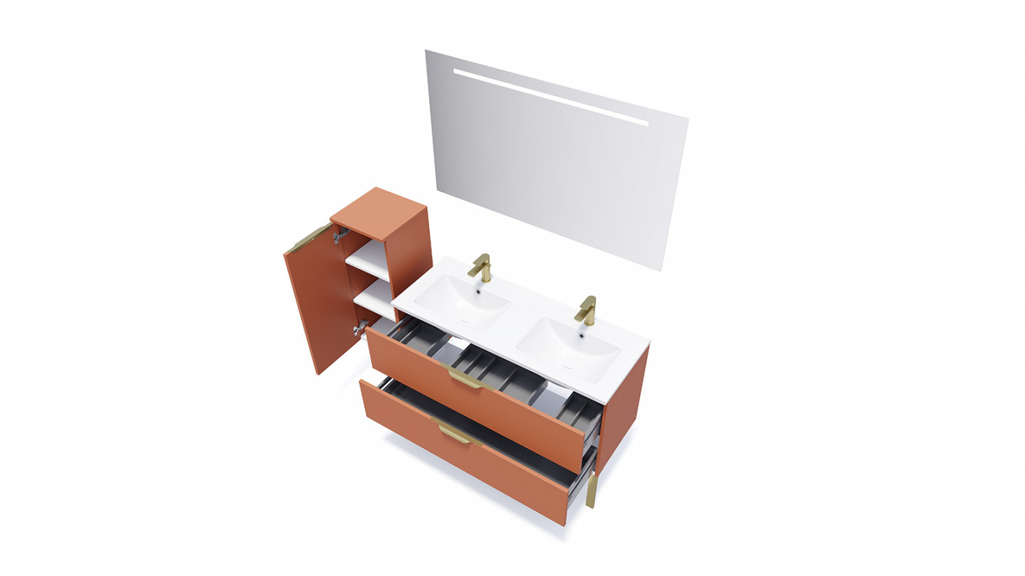 Meuble de salle de bain suspendu double vasque intégrée 120cm 2 tiroirs