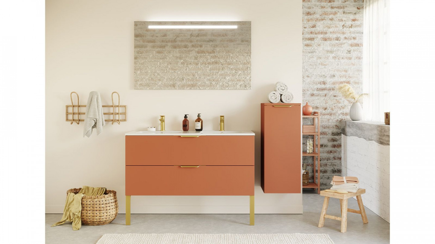 Meuble de salle de bain suspendu double vasque intégrée 120cm 2 tiroirs