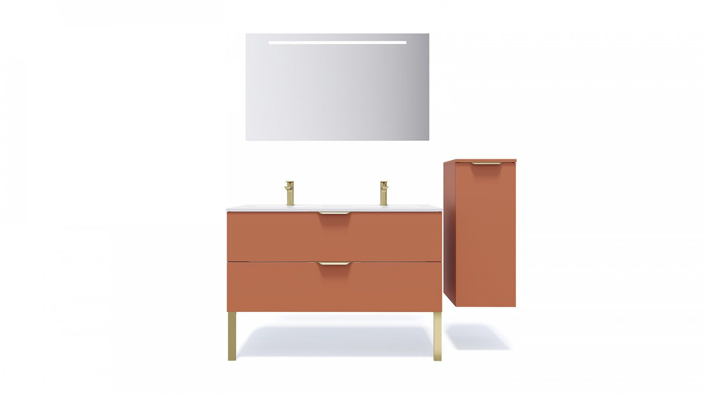 Meuble de salle de bain suspendu double vasque intégrée 120cm 2 tiroirs