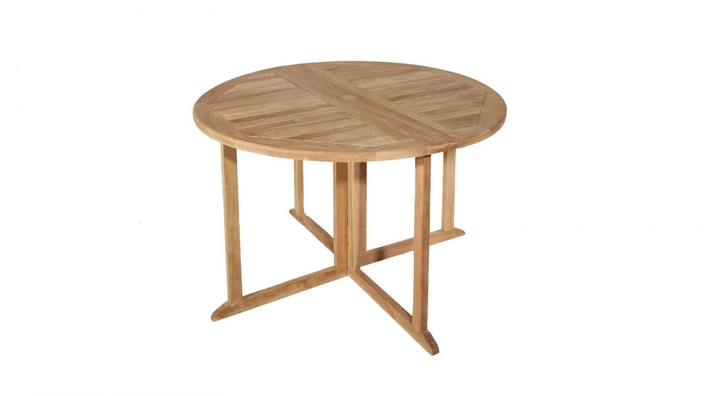 Table de jardin en bois massif teck brut avec rallonge papillon Delhi