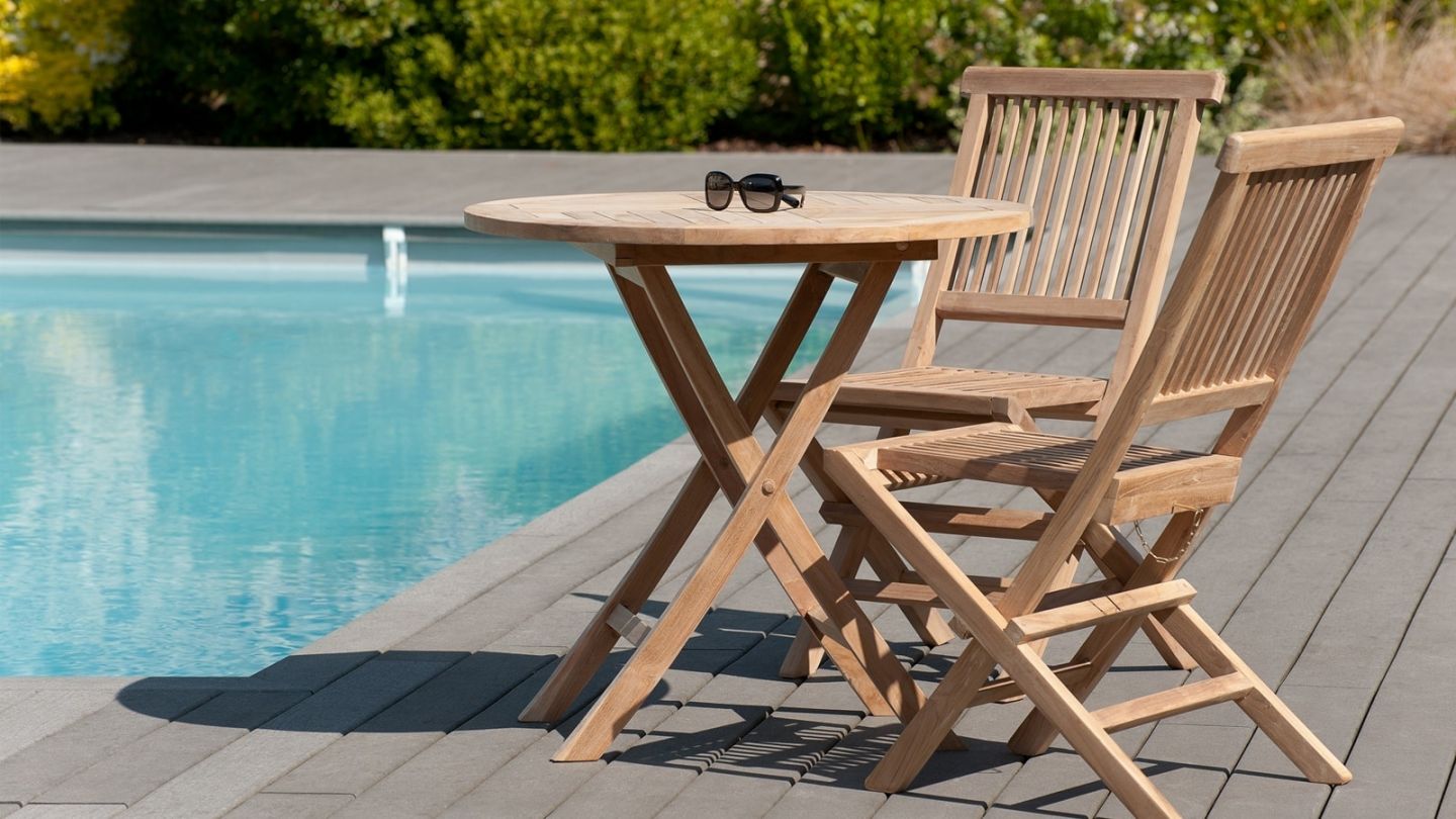 Table ronde de jardin pliante en teck - 80cm 2 pers - Fun