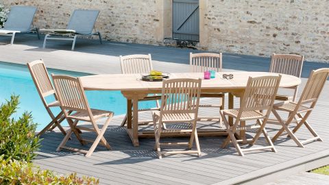 Table de jardin 4/6 personnes - ovale extensible 120/180 x 90 cm en bois  Teck