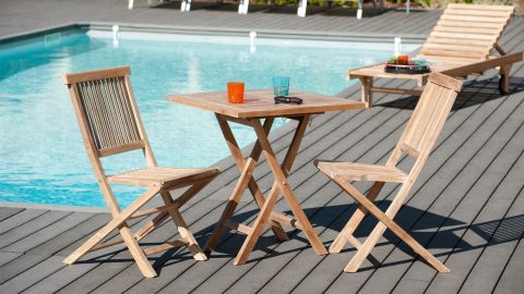 Salon de jardin table d'extérieur ronde pliante 80cm 2 chaises pliantes en  bois de teck summer bois naturel Pier Import