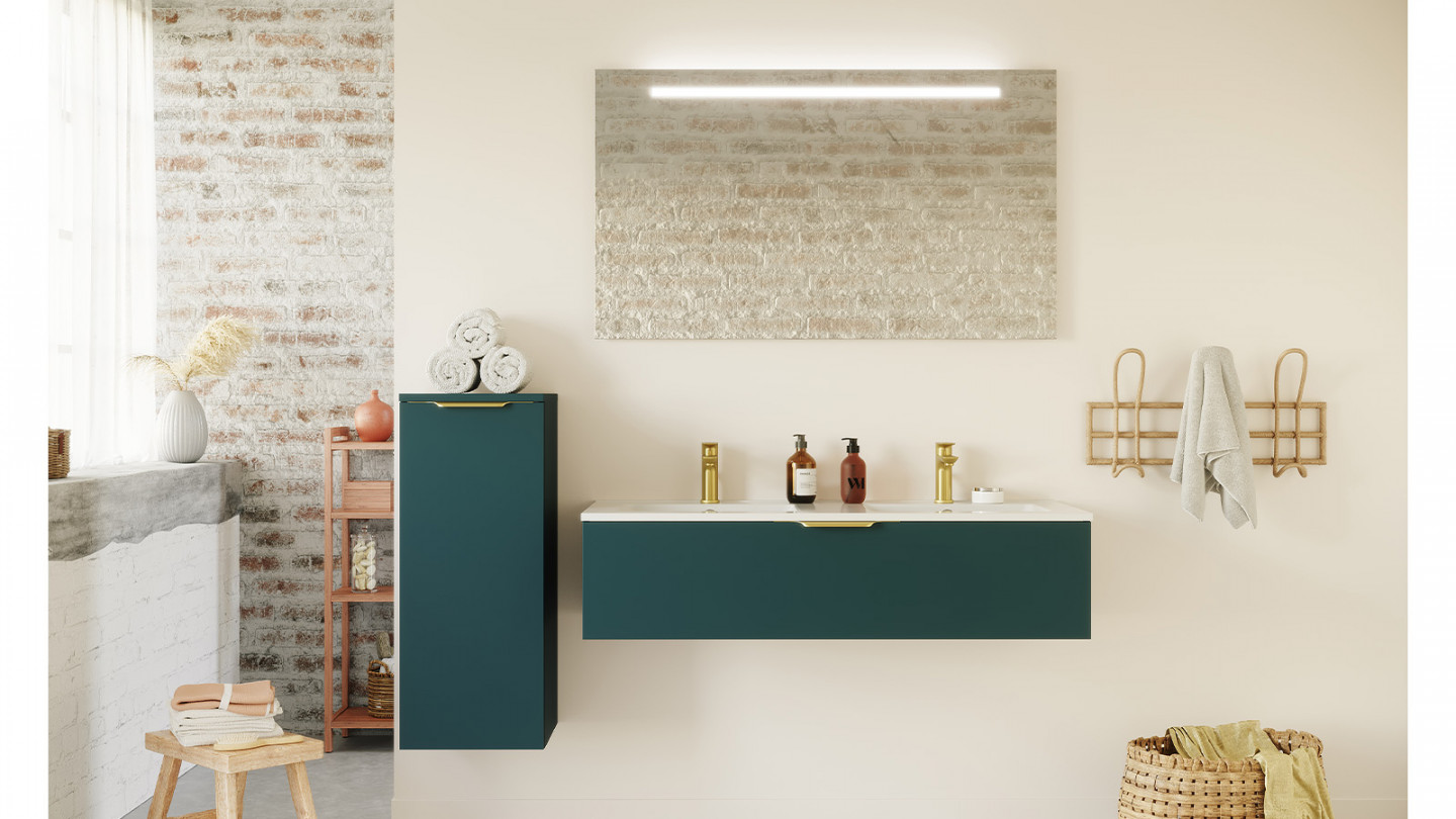 Meuble de salle de bain suspendu double vasque intégrée 120cm 1 tiroir