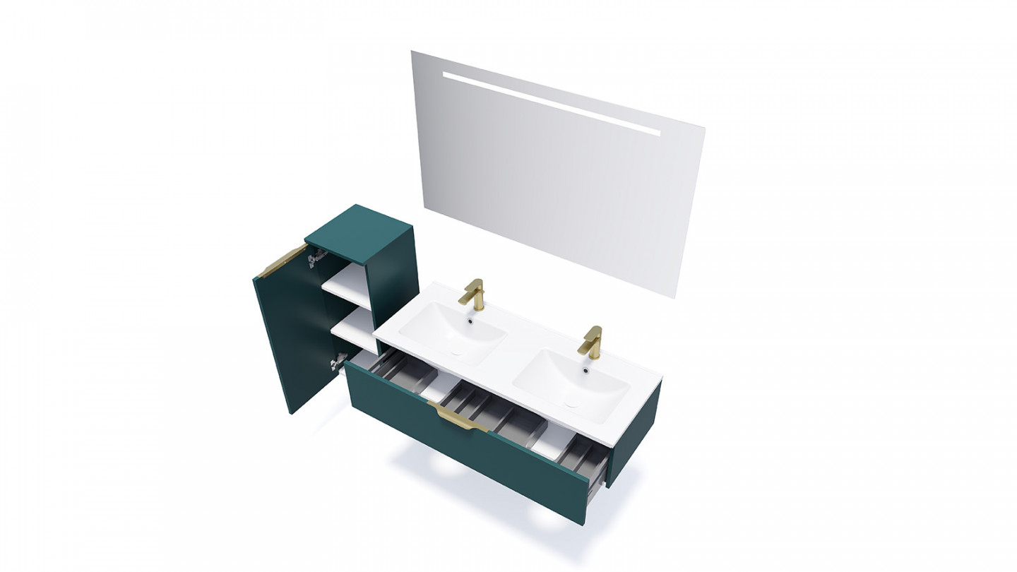 Meuble de salle de bain suspendu double vasque intégrée 120cm 1 tiroir