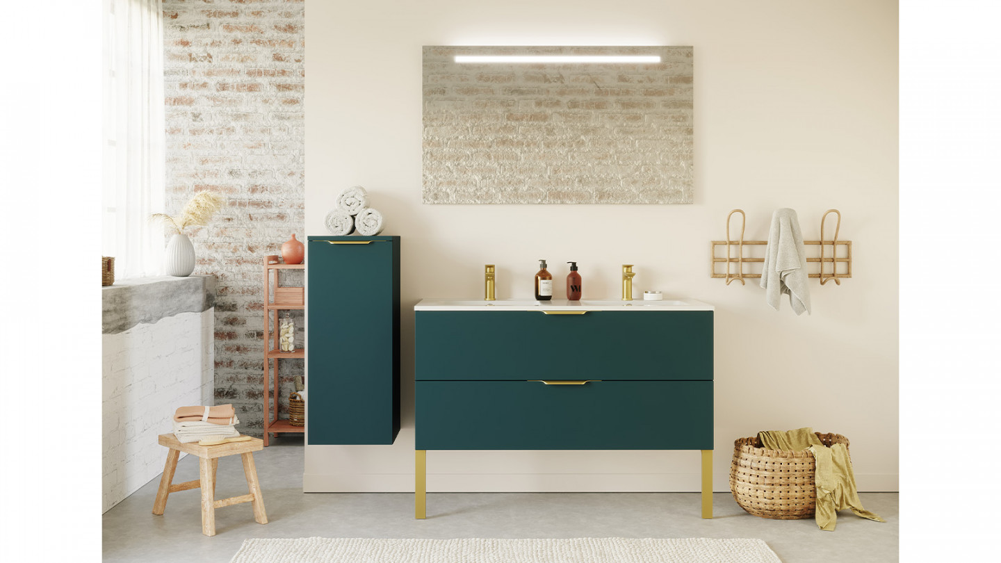 Meuble de salle de bain suspendu double vasque intégrée 120cm 2 tiroirs