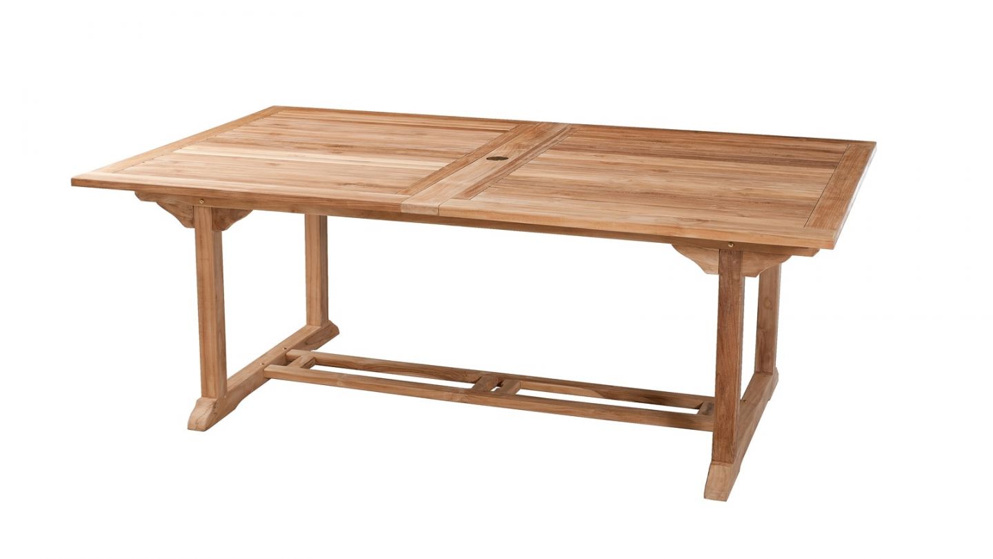 Table rectangulaire double extension en teck 200/300x120cm – Collection Fun