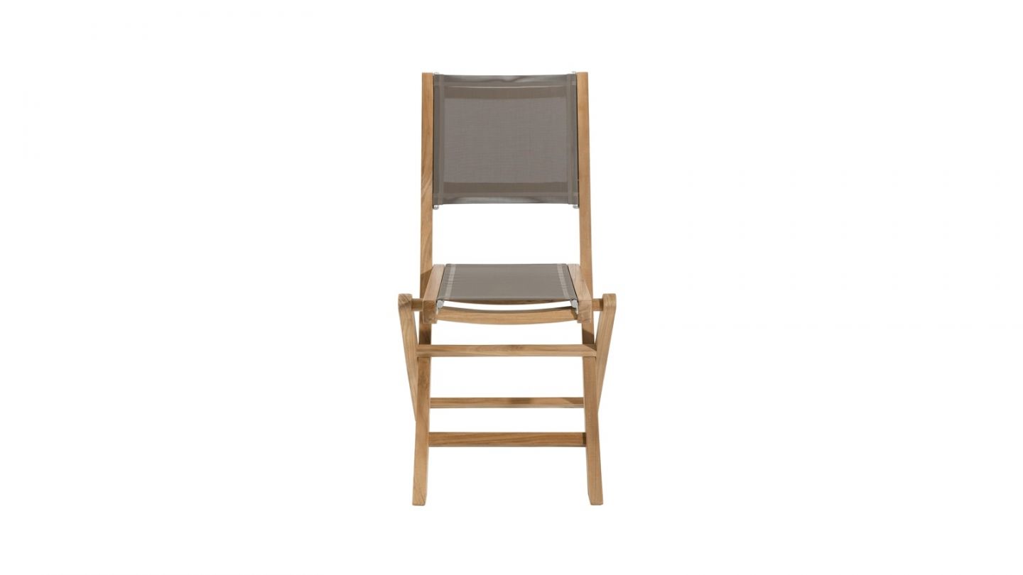 Lot de 2 chaises pliantes en teck et tissu taupe – Collection Fun