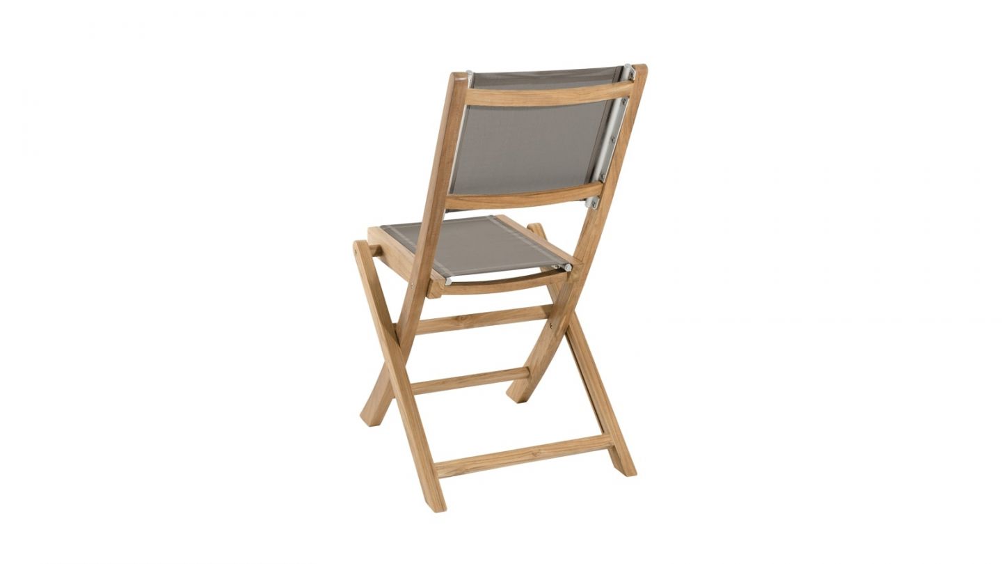 Lot de 2 chaises pliantes en teck et tissu taupe – Collection Fun