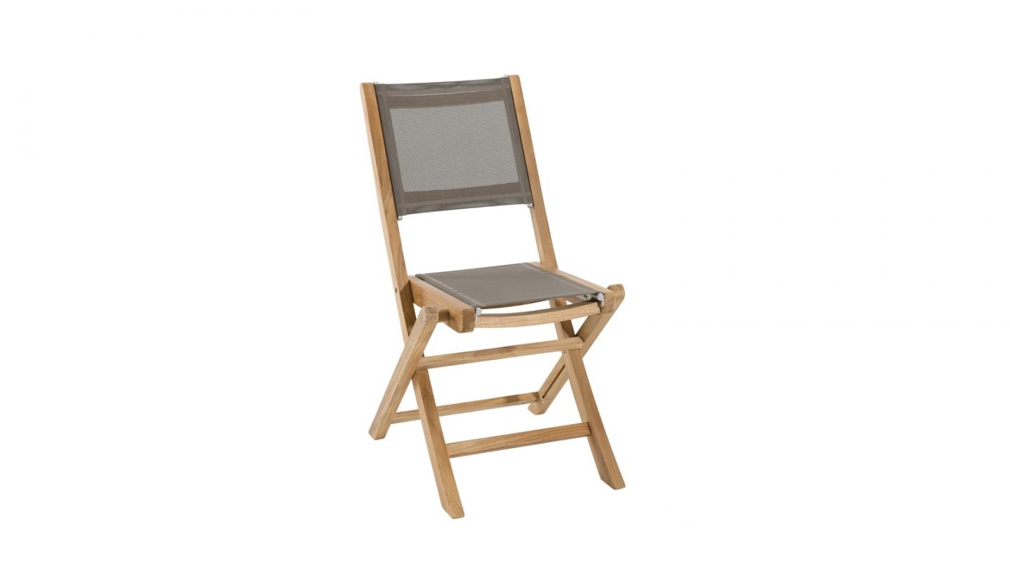 Lot de 2 chaises pliantes en teck et tissu taupe – Collection Fun