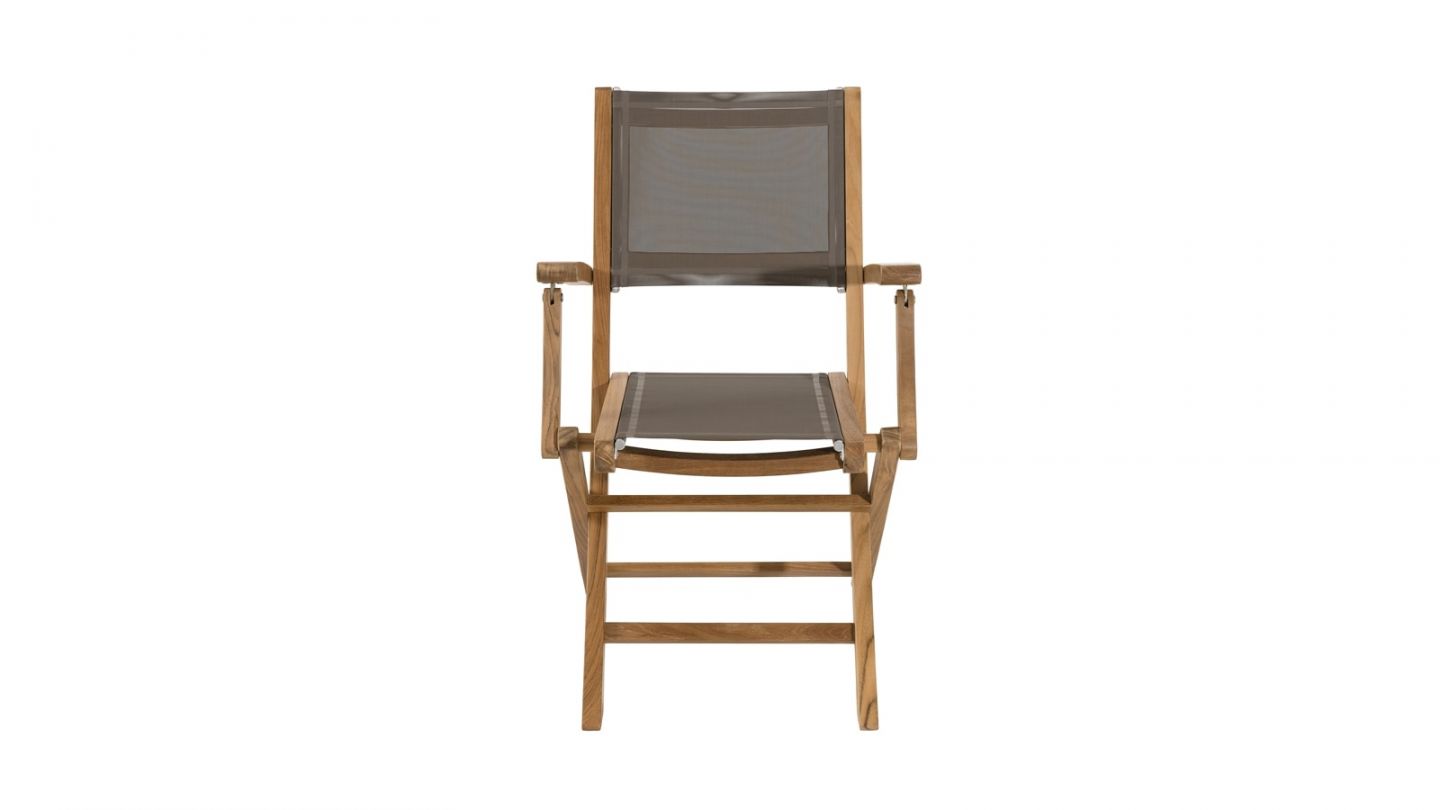 Lot de 2 fauteuils pliants en teck et tissu taupe – Collection Fun