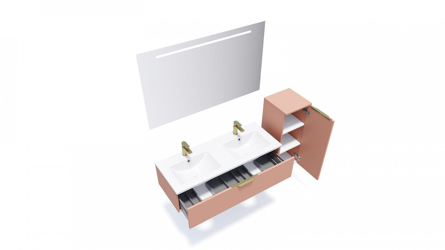 Meuble de salle de bain suspendu double vasque intégrée 120cm 1 tiroir