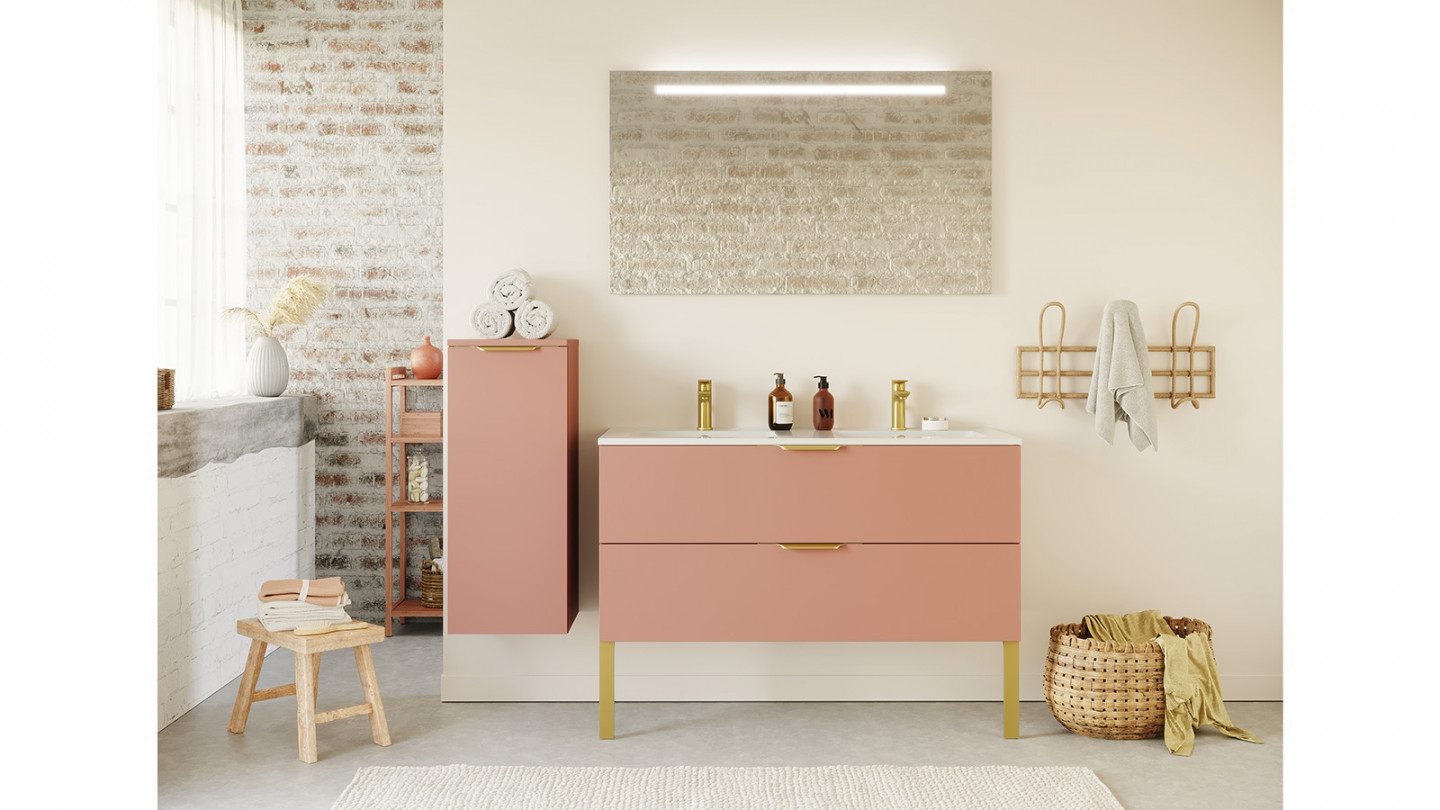 Meuble de salle de bain suspendu double vasque intégrée 120cm 2 tiroirs