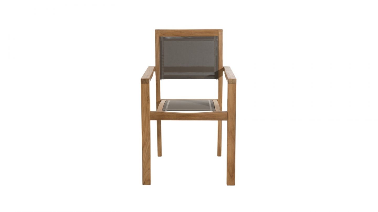 Lot de 2 fauteuils empilables en teck et tissu taupe – Collection Fun