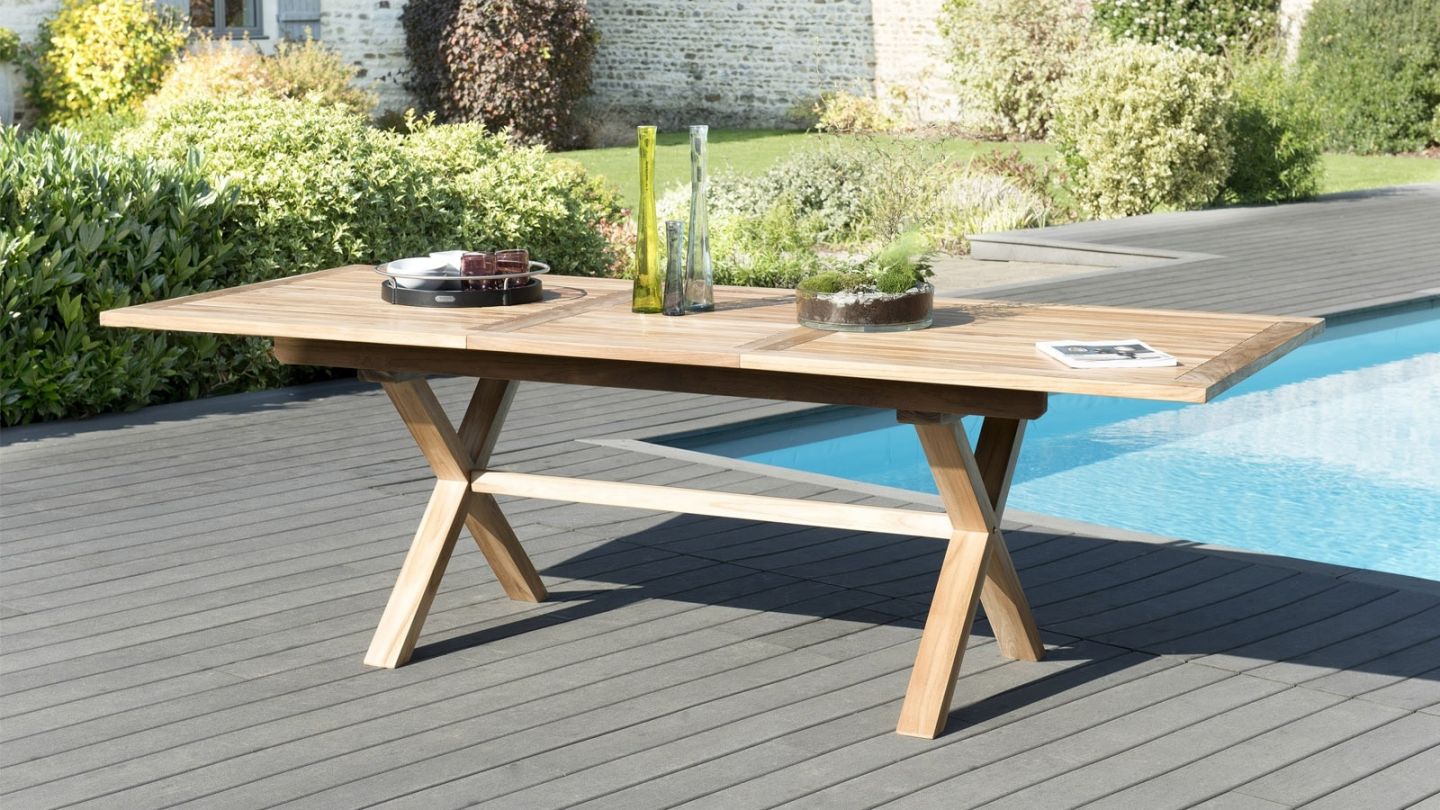 Table de jardin rectangulaire et extensible en teck 8/10 pers