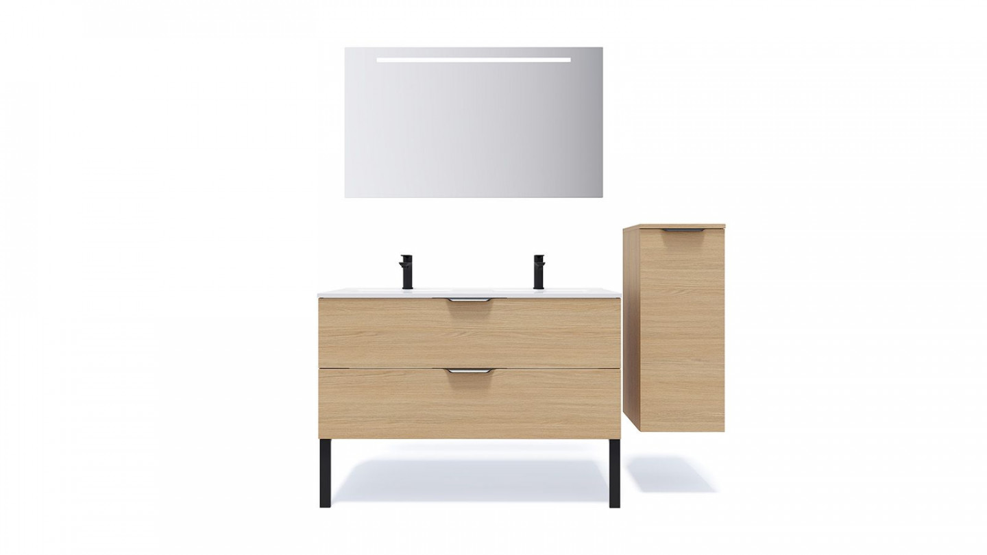 Meuble de salle de bain suspendu double vasque intégrée 120cm 2 tiroirs