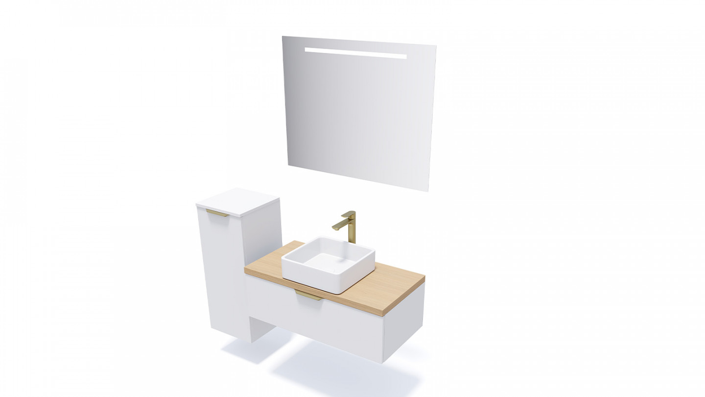 Meuble de salle de bain suspendu vasque à poser 90cm 1 tiroir Blanc - Swing
