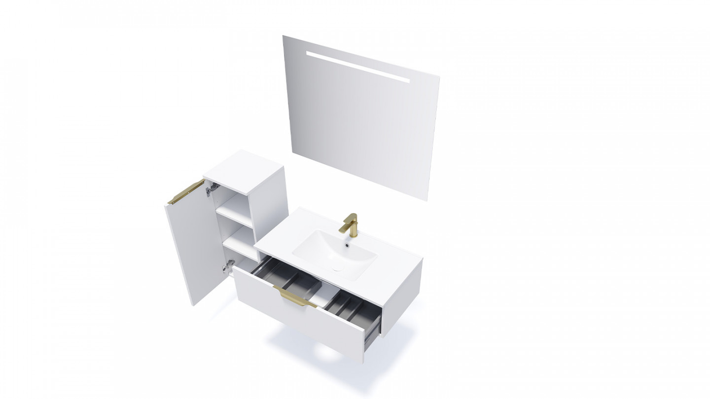Meuble de salle de bain suspendu vasque intégrée 90cm 1 tiroir Blanc - Swing
