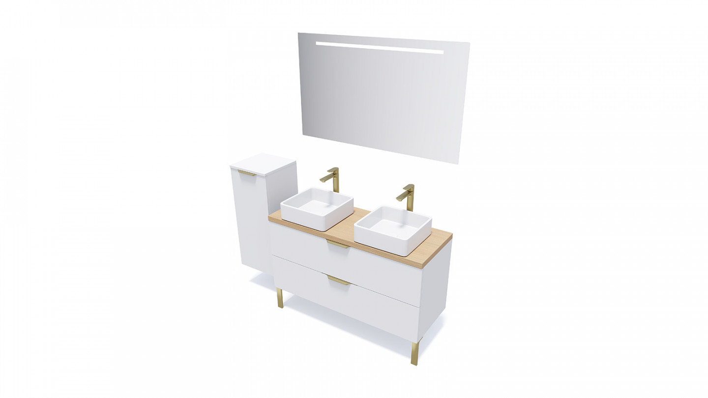 Meuble de salle de bain suspendu 2 vasques à poser 120cm 2 tiroirs Blanc - Swing