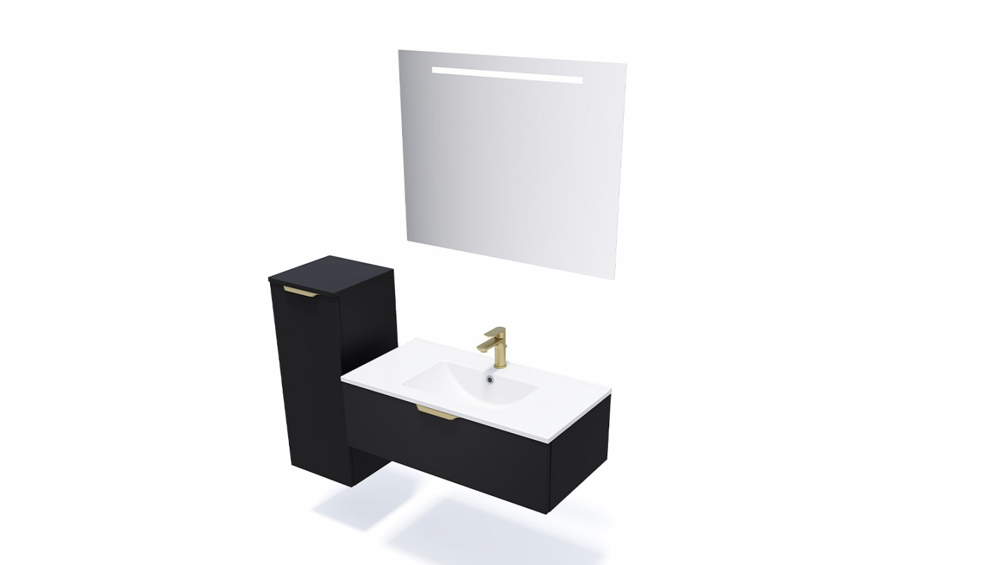 Meuble de salle de bain suspendu vasque intégrée 90cm 1 tiroir Noir - Swing