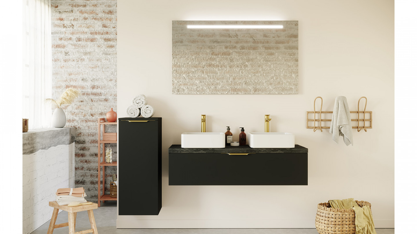 Meuble de salle de bain suspendu 2 vasques à poser 120cm 1 tiroir Noir